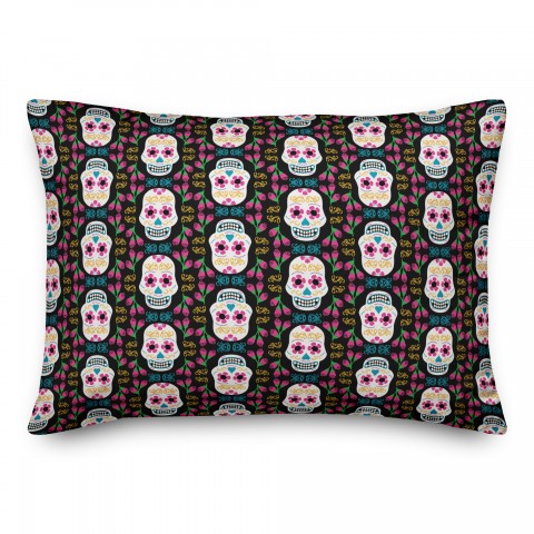 Graphic Sugar Skull with Wreath Pattern 14x20 Spun Poly Pillow