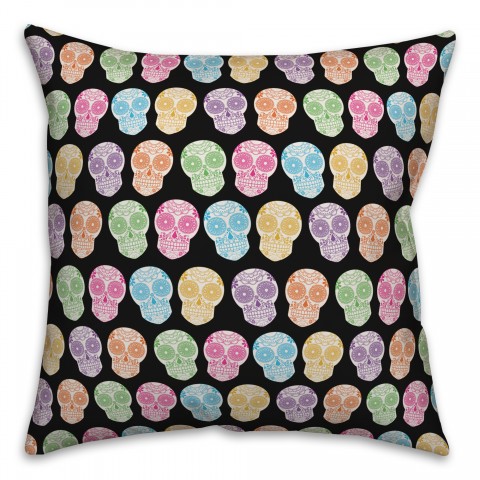 Colorful Sugar Skull 18x18 Spun Poly Pillow
