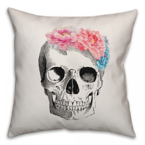 Watercolor Floral Skull 18x18 Spun Poly Pillow