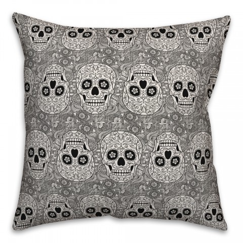 Monochromatic Skull Pattern 18x18 Spun Poly Pillow