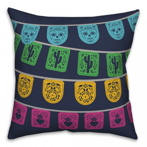 Day of the Dead Pendants - Navy 18x18 Spun Poly Pillow