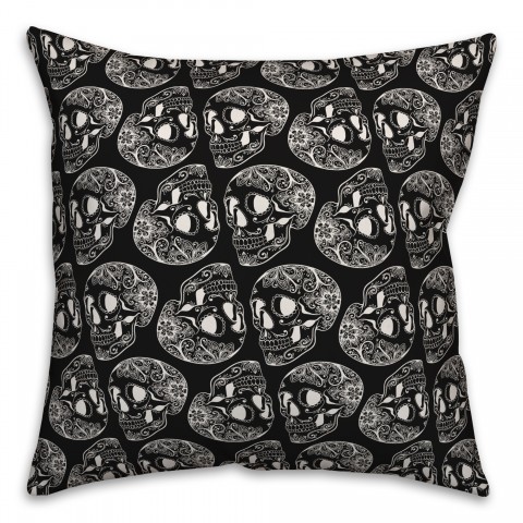 Etched Skull Pattern 18x18 Spun Poly Pillow