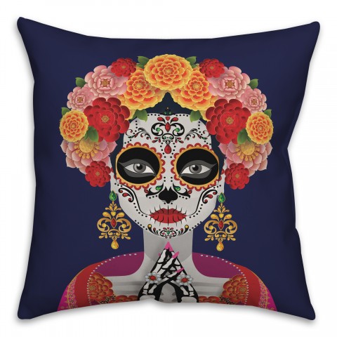 Lady Dia De Los Muertos 18x18 Spun Poly Pillow