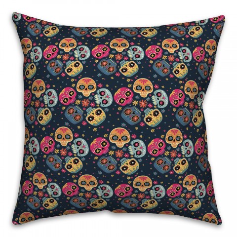 Circular Sugar Skull Pattern 18x18 Spun Poly Pillow