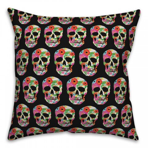 Floral Skull Pattern 18x18 Spun Poly Pillow
