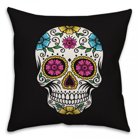 Bright Sugar Skull 18x18 Spun Poly Pillow
