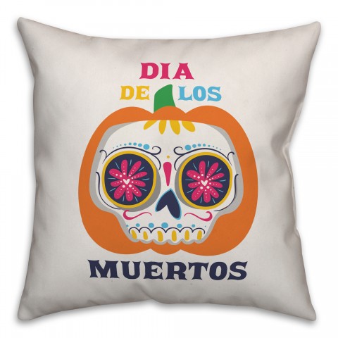 Dia De Los Muertos Pumpkin Sugar Skull 18x18 Spun Poly Pillow