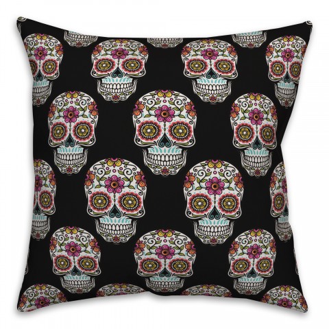 Floral Sugar Skull Pattern 18x18 Spun Poly Pillow