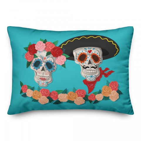 Floral Skull Couple 14x20 Spun Poly Pillow