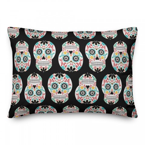 Floral Sugar Skull Pattern 14x20 Spun Poly Pillow