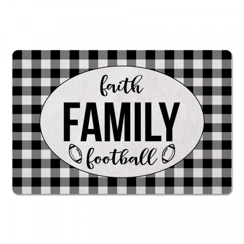Black Buffalo Check Faith Family Football 27x18 Floor Mat