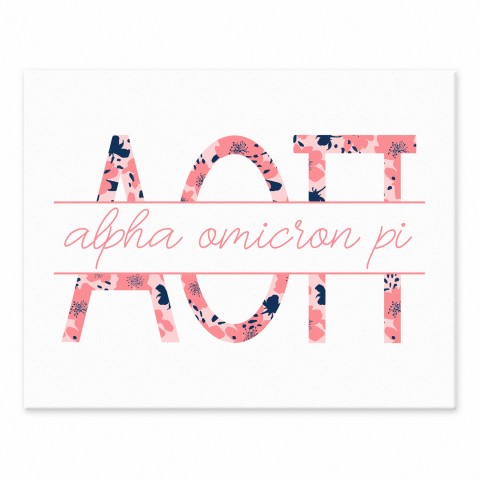 Floral Greek Letters - Alpha Omicron Pi 11x14 Tabletop Canvas