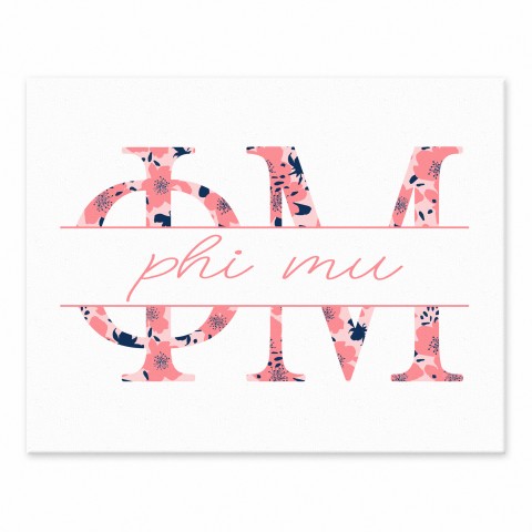 Floral Greek Letters - Phi Mu 11x14 Tabletop Canvas
