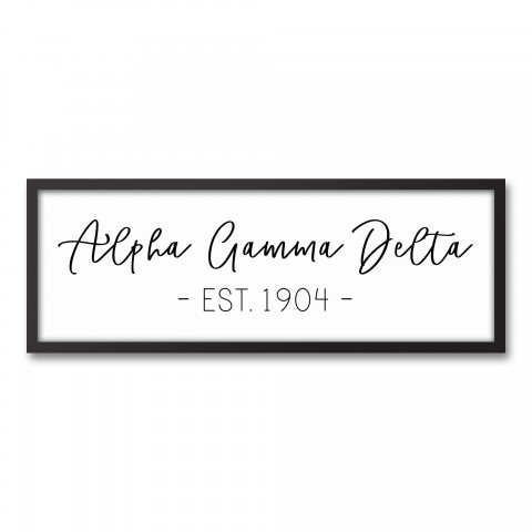 Alpha Gamma Delta Simple Script 12x36 Black Framed Canvas