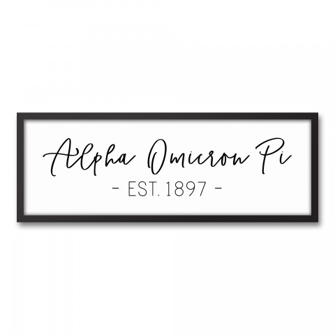 Alpha Omicron Pi Simple Script 12x36 Black Framed Canvas