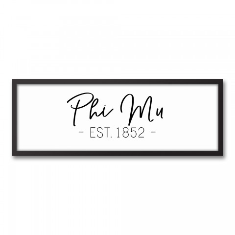 Phi Mu Simple Script 12x36 Black Framed Canvas