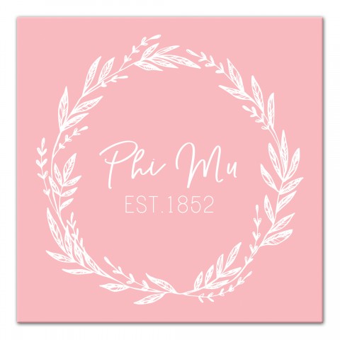 Phi Mu Blush Wreath 12x12 Canvas Wall Art