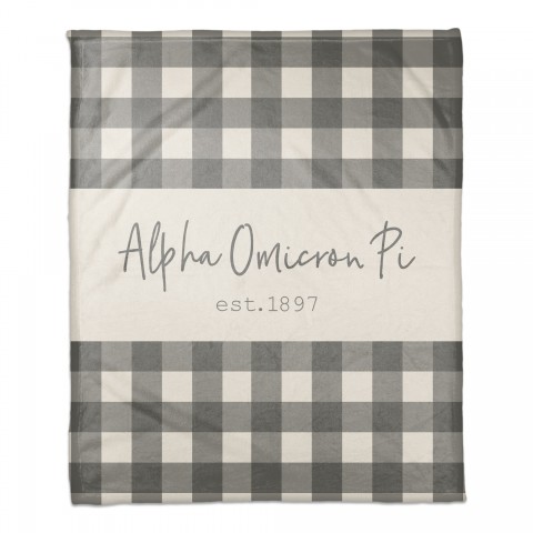 Alpha Omicron Pi Gray Buffalo Check 50x60 Coral Fleece Blanket