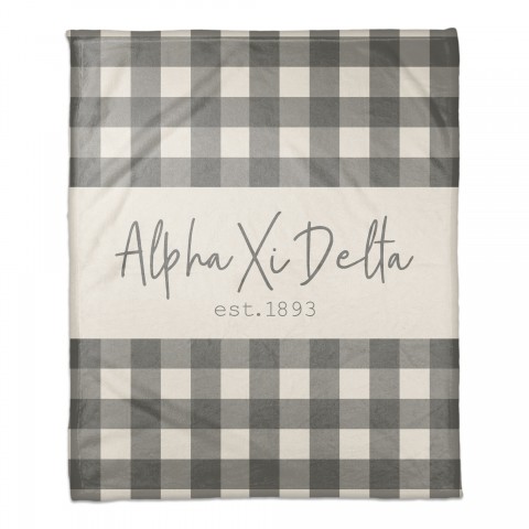 Alpha Xi Delta Gray Buffalo Check 50x60 Coral Fleece Blanket