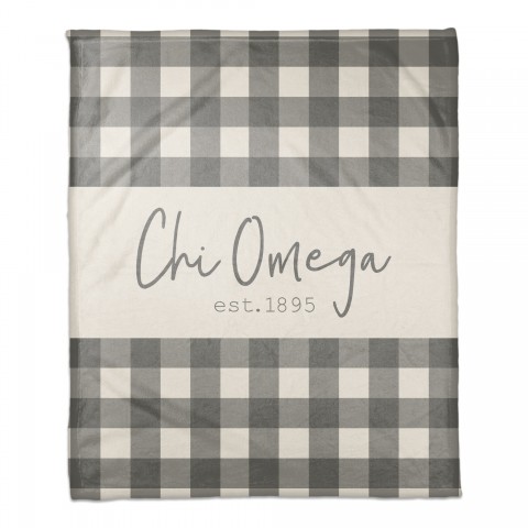 Chi Omega Gray Buffalo Check 50x60 Coral Fleece Blanket