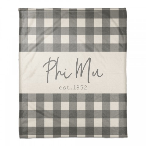 Phi Mu Gray Buffalo Check 50x60 Coral Fleece Blanket