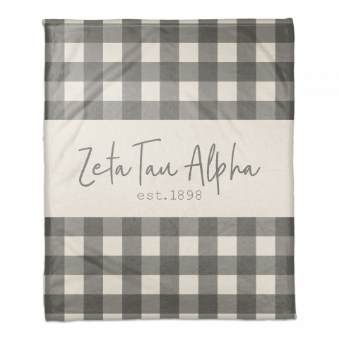 Zeta Tau Alpha Gray Buffalo Check 50x60 Coral Fleece Blanket