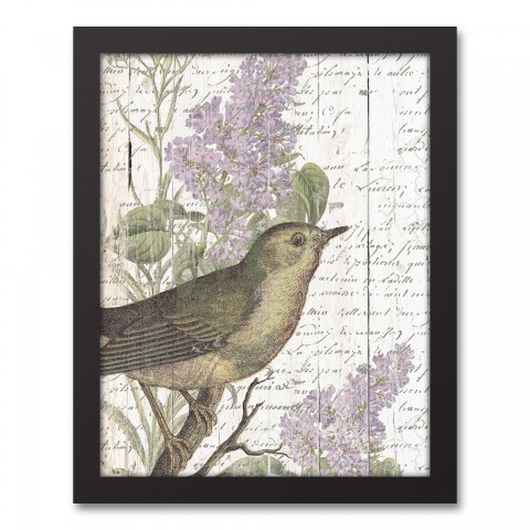 Distressed Lavendar Floral Bird 11x14 Black Framed Canvas
