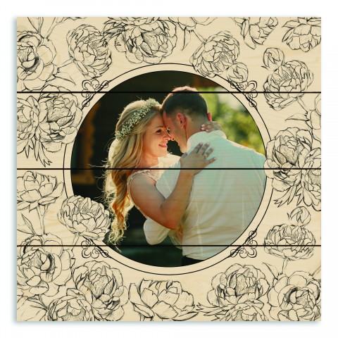 Personalized Floral Sketch 14" Pallet Wood Wall Art  14x14 Personalized Pallet Wood Art