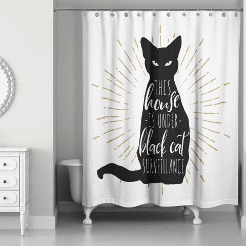 Black Cat House 71x74 Shower Curtain