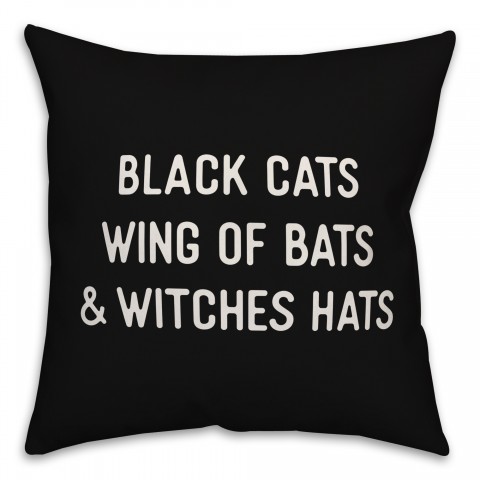 Black Cats Wing of Bats & Witches Hats Pillow