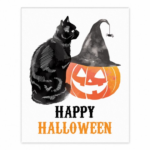 Happy Halloween Cat and Jack-o-lantern 8x10 Tabletop Canvas