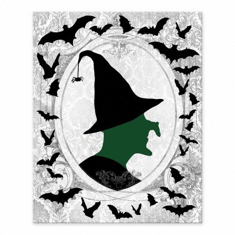 Witch and Bats 8x10 Tabletop Canvas