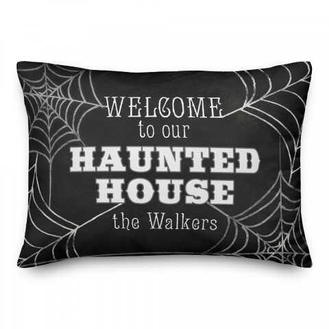 Personalized Welcome to Our Haunted House 14x20 Personalized Spun Poly Pillow
