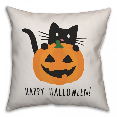 Happy Halloween Cat and Pumpkin Pillow