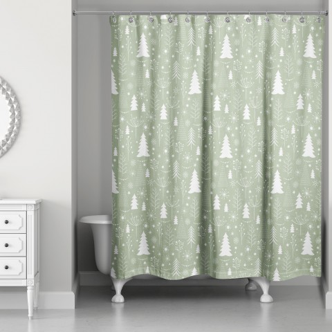Green Christmas Tree Pattern 71x74 Shower Curtain