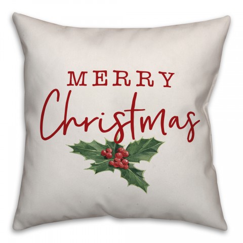 Merry Christmas Poinsettia Pillow