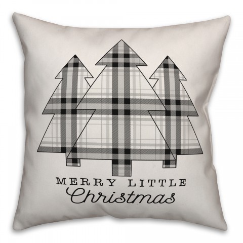 Merry Little Christmas Plaid Trees Pillow