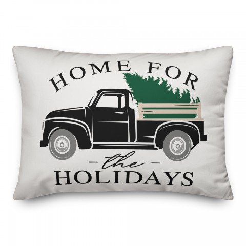 Home for the Holidays Black Truck Pillow