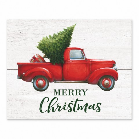 Merry Christmas Red Truck 8x10 Tabletop Canvas