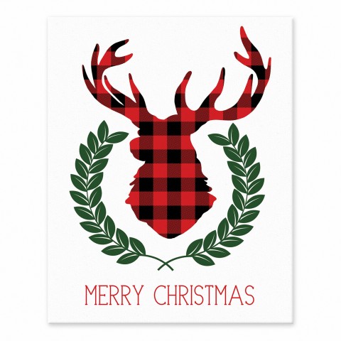 Merry Christmas Plaid Deer 8x10 Tabletop Canvas