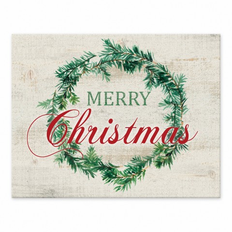 Merry Christmas Traditional Wreath 11x14 Tabletop Canvas