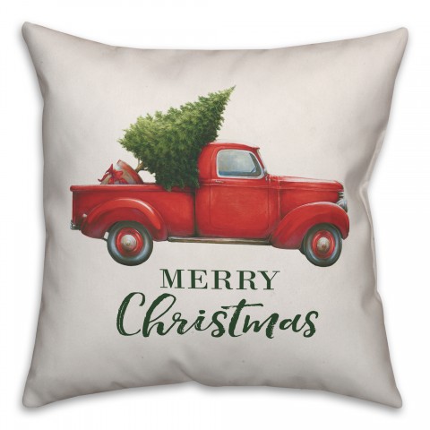 Merry Christmas Red Truck Pillow