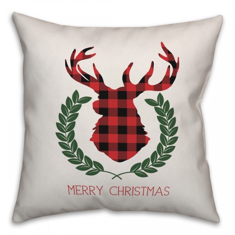 Merry Christmas Plaid Deer Pillow