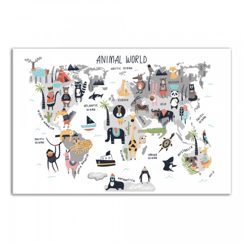 Animal World Map 24x36 Canvas Wall Art