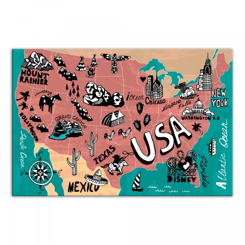 USA Map 24x36 Canvas Wall Art