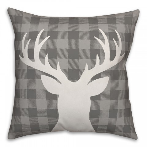 Gray Plaid Deer Pillow