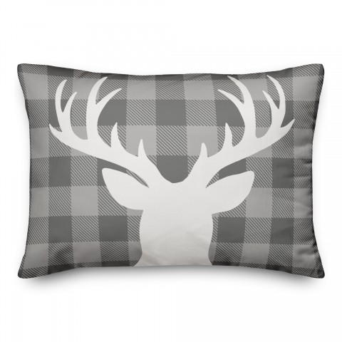 Gray Plaid Deer Pillow