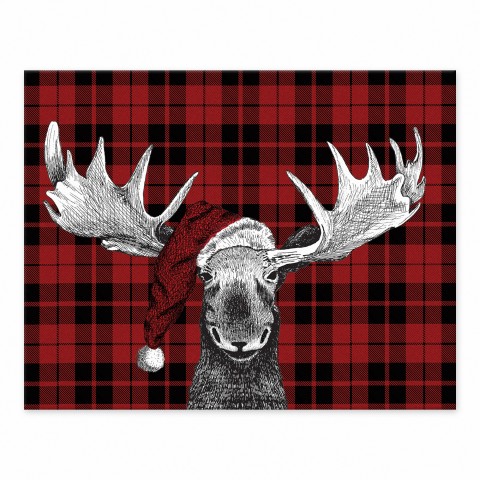 Plaid Christmas Moose 11x14 Tabletop Canvas