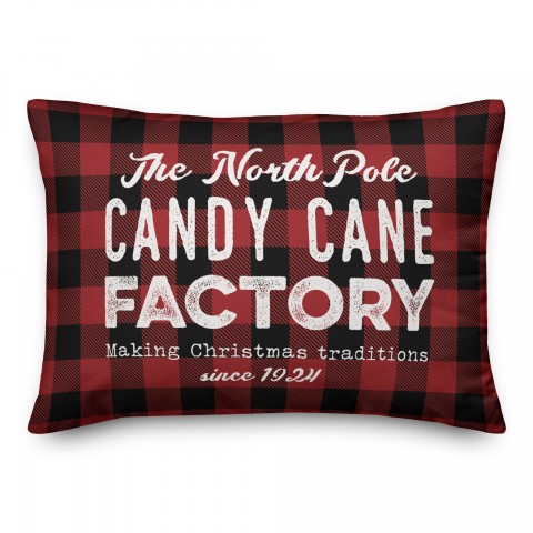 Plaid The North Pole Candy Cane Factory Pillow