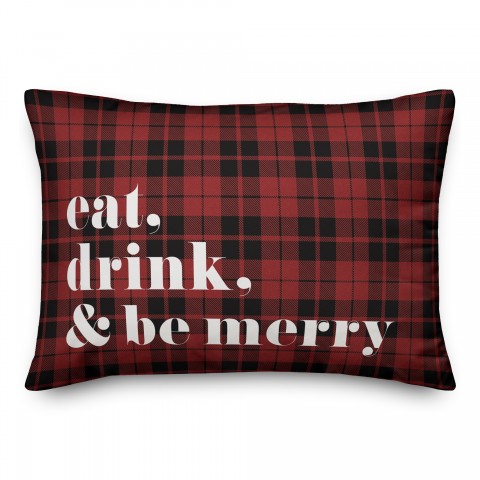 Plaid Eat Drink & Be Merry Pillow